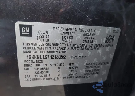 2017 GMC Acadia Slt-1 из США, поврежденный, VIN 1GKKNULS7HZ130562